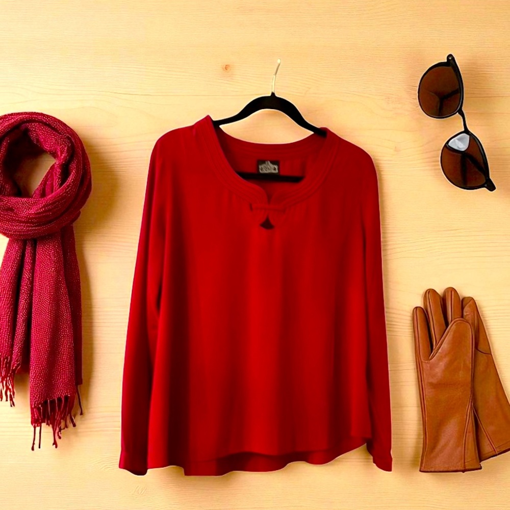 Angie Rich Red Full Length Sleeve with cuffs-elegant and sophisticated Blouse